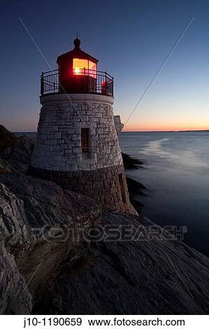 Castle Hill lighthouse, Narragansett Bay evening, Newport, RI View Large Photo Image Stock Photo - Castle Hill lighthouse, Narragansett Bay evening, Newport, RI. Fotosearch
