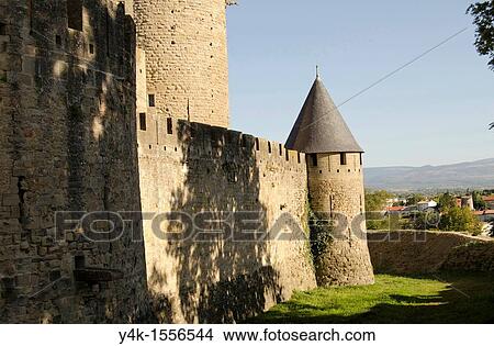 Castle, medieval wall of fortified city, Carcassonne, Aude, Languedoc-Roussillon, France View Large Photo Image Picture - Castle, medieval wall of fortified city, Carcassonne, Aude, Languedoc-Roussillon, France. Fotosearch