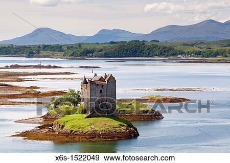 Castle of Stalker near Appin village - An Apainn -, Highlands, Scotland View Large Photo Image Stock Photo - Castle of Stalker near Appin village - An Apainn -, Highlands, Scotland. Fotosearch