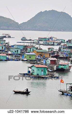 Cat Ba island (Vietnam): floating homes in the Halong Bay View Large Photo Image Stock Photograph - Cat Ba island (Vietnam): floating homes in the Halong Bay. Fotosearch