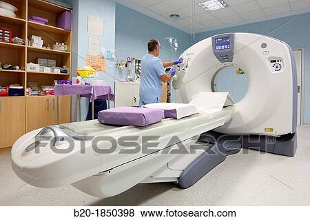 Stock Photo - CAT, Computarized Axial Tomography, Radiology Department, Donostia Hospital, San Sebastian, Donostia, Gipuzkoa, Basque Country, Spain. Fotosearch