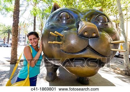 Stock Image - Cat statue at Rambla del Raval Barcelona, Spain. Fotosearch