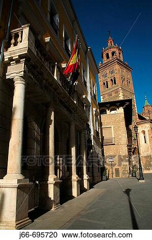 Stock Image - Cathedral (13th-14th century) and Town Hall, Teruel. Aragon, Spain. Fotosearch