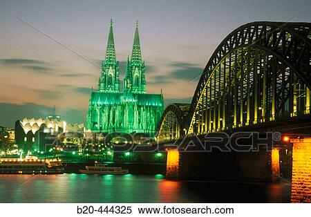 Cathedral and Hohenzollern Bridge at night. Cologne. Germany View Large Photo Image Stock Photography - Cathedral and Hohenzollern Bridge at night. Cologne. Germany. Fotosearch