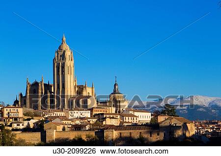 Stock Photograph - Cathedral and overview of Segovia, city declarated Historical-Artistic Site, and World Heritage by UNESCO.. Fotosearch