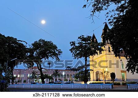 Stock Photo - cathedral at dusk, city of Sao Tome, Sao Tome Island, Republic of Sao Tome and Principe, Africa.. Fotosearch