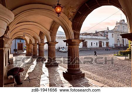 cathedral from city hall in antigua. guatemala View Large Photo Image Stock Photograph - cathedral from city hall in antigua. guatemala. Fotosearch