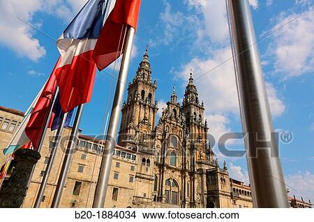 Cathedral from the Parador Hostal Reyes Catolicos, Praza do Obradoiro, Santiago de Compostela, A Corua province, Galicia, Spain View Large Photo Image Picture - Cathedral from the Parador Hostal Reyes Catolicos, Praza do Obradoiro, Santiago de Compostela, A Corua province, Galicia, Spain. Fotosearch