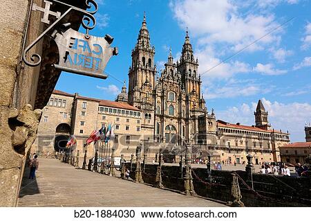 Cathedral from the Parador Hostal Reyes Catolicos, Praza do Obradoiro, Santiago de Compostela, A Corua province, Galicia, Spain. View Large Photo Image Stock Image - Cathedral from the Parador Hostal Reyes Catolicos, Praza do Obradoiro, Santiago de Compostela, A Corua province, Galicia, Spain.. Fotosearch