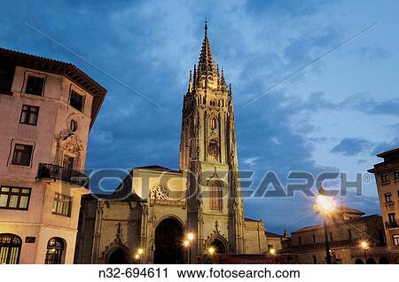 Cathedral in Plaza de Alfonso II el Casto at dusk, Oviedo. Asturias, Spain View Large Photo Image Stock Image - Cathedral in Plaza de Alfonso II el Casto at dusk, Oviedo. Asturias, Spain. Fotosearch