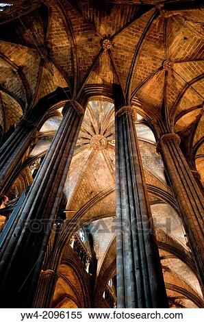 Cathedral interior, pillars and ribbed vault, Barcelona, Spain. View Large Photo Image Stock Photography - Cathedral interior, pillars and ribbed vault, Barcelona, Spain.. Fotosearch