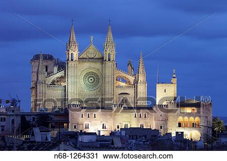 Stock Image - Cathedral of Palma at dusk, Majorca, Spain. Fotosearch