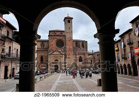 Stock Photo - Cathedral of Santa Maria and Main Square. Siguenza, Guadalajara, Spain. Fotosearch