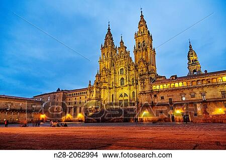 Picture - Cathedral on Plaza del Obradoiro square, World Heritage Site, Way of St James, Santiago de Compostela, A Corua, Galicia, Spain. Fotosearch