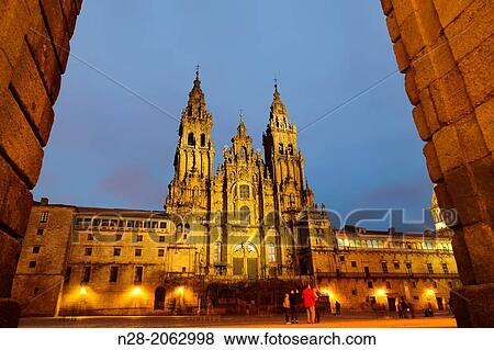 Stock Photo - Cathedral on Plaza del Obradoiro square, World Heritage Site, Way of St James, Santiago de Compostela, A Corua, Galicia, Spain. Fotosearch