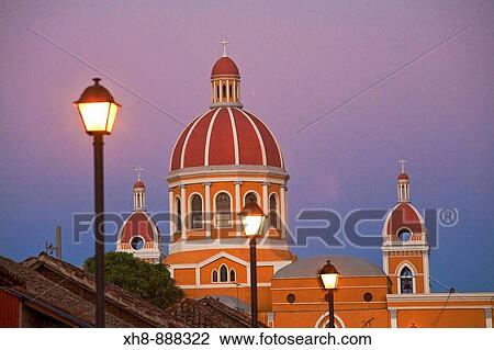Stock Image - Cathedral, Parque Colon (aka Central Park), Granada, Nicaragua. Fotosearch