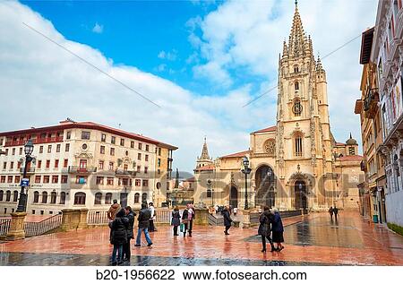 Stock Image - Cathedral, Plaza Alfonso II El Casto, Oviedo, Asturias, Spain.. Fotosearch