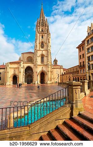 Cathedral, Plaza Alfonso II El Casto, Oviedo, Asturias, Spain. View Large Photo Image Stock Photo - Cathedral, Plaza Alfonso II El Casto, Oviedo, Asturias, Spain.. Fotosearch