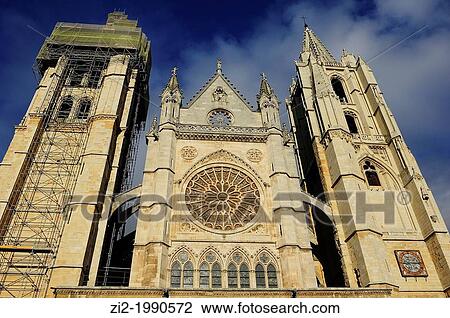 Cathedral, south facade. Leon, Spain View Large Photo Image Stock Image - Cathedral, south facade. Leon, Spain. Fotosearch