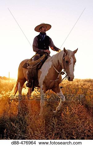 Picture - Cattleman with? Quarter horse? and/or? Paint? of USA. Ponderosa Ranch. Seneca. Oregon. USA. Fotosearch