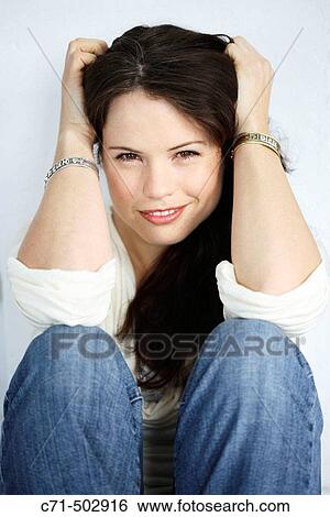 Stock Photograph - Caucassian woman smiling. Fotosearch