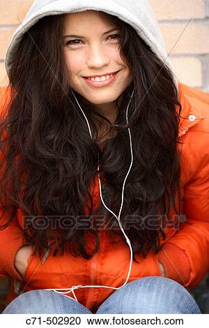 Caucassian woman smiling wearing a hood View Large Photo Image Stock Image - Caucassian woman smiling wearing a hood. Fotosearch