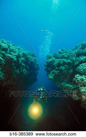 Cave and diver, Mediterranean Sea View Large Photo Image Stock Photo - Cave and diver, Mediterranean Sea. Fotosearch