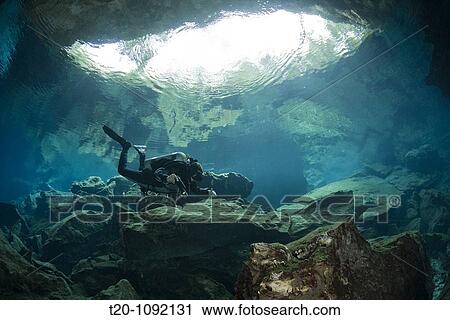 Cave Diver in Chac Mool Cenote, Playa del Carmen, Yucatan Peninsula, Mexico View Large Photo Image Stock Image - Cave Diver in Chac Mool Cenote, Playa del Carmen, Yucatan Peninsula, Mexico. Fotosearch