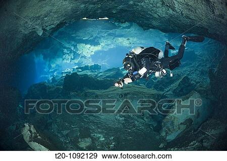 Cave Diver in Chac Mool Cenote, Playa del Carmen, Yucatan Peninsula, Mexico View Large Photo Image Stock Photo - Cave Diver in Chac Mool Cenote, Playa del Carmen, Yucatan Peninsula, Mexico. Fotosearch
