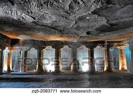 Cave No 4: Main hall. Plain octagonal pillars and simple pillar capitals. Ajanta Caves, Aurangabad, Maharashtra, India. View Large Photo Image Stock Image - Cave No 4: Main hall. Plain octagonal pillars and simple pillar capitals. Ajanta Caves, Aurangabad, Maharashtra, India.. Fotosearch