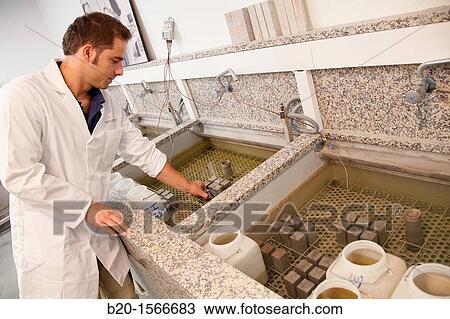 Stock Image - Cement curing Bathrooms, Research on building materials, Tecnalia Research & Innovation, Zamudio, Bizkaia, Basque Country, Spain. Fotosearch