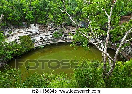 Cenote Sagrado (Sacred Cenote), Chichen Itza Maya archaeological site, Yucatan, Mexico View Large Photo Image Stock Photography - Cenote Sagrado (Sacred Cenote), Chichen Itza Maya archaeological site, Yucatan, Mexico. Fotosearch