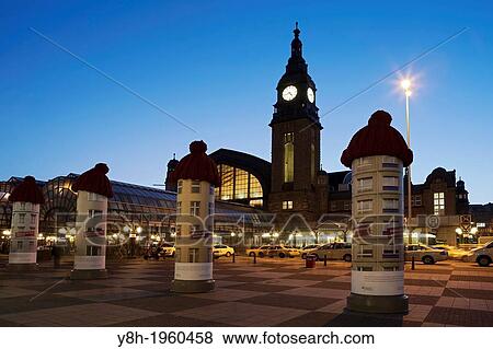Central Station Hamburg with, Advertising Column; Germany. View Large Photo Image Stock Photo - Central Station Hamburg with, Advertising Column; Germany.. Fotosearch