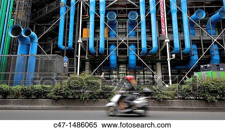 Stock Photography - Centre George Pompidou, architects Renzo Piano and Richard Rogers, the building contains the Mus? e National d? Art Moderne that is the biggest in Europe, Paris, France. Fotosearch