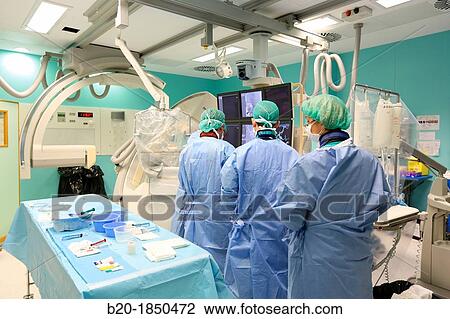 Stock Image - Cerebral aneurysm embolization, Interventional Neuroradiology, Radiology Department, Donostia Hospital, San Sebastian, Donostia, Gipuzkoa, Basque Country, Spain. Fotosearch