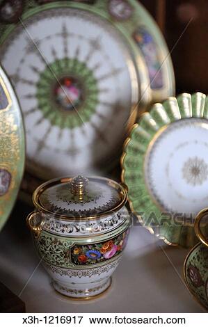 Stock Photo - ceremonial service from Manufacture nationale de Sevres, Castle of Eu, Seine-Maritime department, Haute-Normandie region, northern France, Europe. Fotosearch