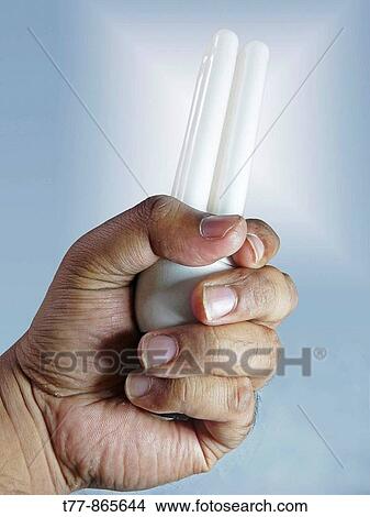 CFL Light in Human Hand View Large Photo Image Picture - CFL Light in Human Hand. Fotosearch