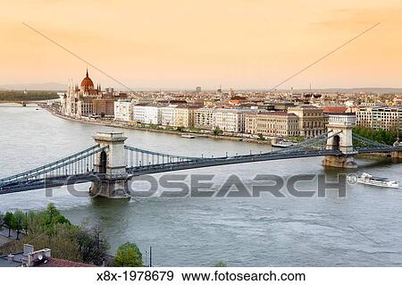 Chain bridge and cityscape, Budapest, Hungary. View Large Photo Image Stock Photo - Chain bridge and cityscape, Budapest, Hungary.. Fotosearch