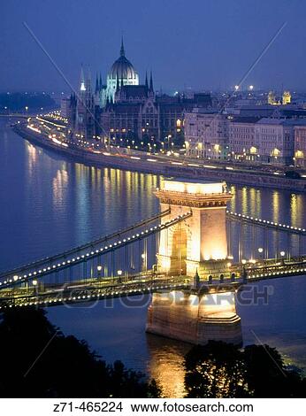 Chain Bridge, Danube River, Parliament. Budapest. Hungary. View Large Photo Image Picture - Chain Bridge, Danube River, Parliament. Budapest. Hungary.. Fotosearch