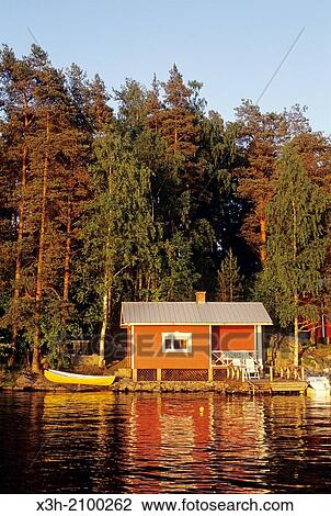 Stock Image - chalet sauna by the Lake Kallavesi around the town of Kuopio in the region of Northern Savonia, Finland, Northern Europe.. Fotosearch
