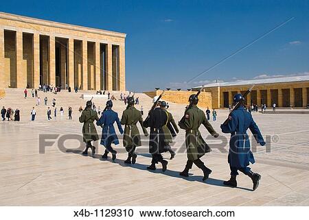 Stock Image - Changing of Guards at Anitkabir memorial to Kemal Atat? rk founder of Turkish Republic Ankara central Anatolia. Fotosearch