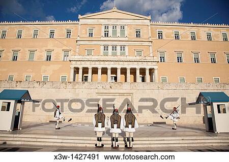 changing of the guard, parliament building, syntagmatos square, syntagma district, athens, greece, europe View Large Photo Image Stock Image - changing of the guard, parliament building, syntagmatos square, syntagma district, athens, greece, europe. Fotosearch