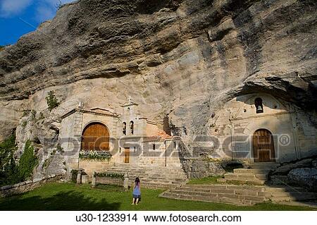 Chapel of San Bernabe, in Ojo Guarea Natural Monument, Merindad de Sotoscueva Las Merindades Burgos province, Castilla y Le? n Spain View Large Photo Image Picture - Chapel of San Bernabe, in Ojo Guarea Natural Monument, Merindad de Sotoscueva Las Merindades Burgos province, Castilla y Le? n Spain. Fotosearch