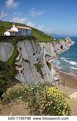 Chapel of San Telmo and flysch, tidal platform, Algorri, Zumaia, Guipuzcoa, Basque Country, Spain View Large Photo Image Stock Photo - Chapel of San Telmo and flysch, tidal platform, Algorri, Zumaia, Guipuzcoa, Basque Country, Spain. Fotosearch