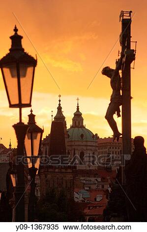 Stock Photography - Charles Bridge, Mala Strana tower and Saint Nicholas Church, Prague, Czech Republic. Fotosearch