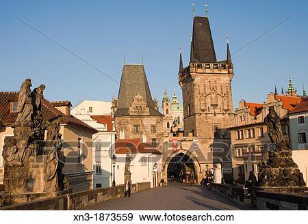Charles Bridge, MalB Strana Tower, looking towards the MalB Strana district, Prague, Bohemia, Czech Republic, Europe. View Large Photo Image Stock Photo - Charles Bridge, MalB Strana Tower, looking towards the MalB Strana district, Prague, Bohemia, Czech Republic, Europe.. Fotosearch