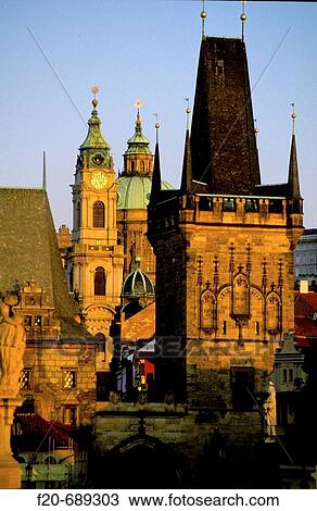 Stock Image - Charles Bridge towers, Prague. Czech Republic. Fotosearch