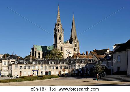 Stock Photography - Chatelet Square and Cathedral of Our Lady of Chartres, Eure et Loir department, region Centre, France, Europe. Fotosearch