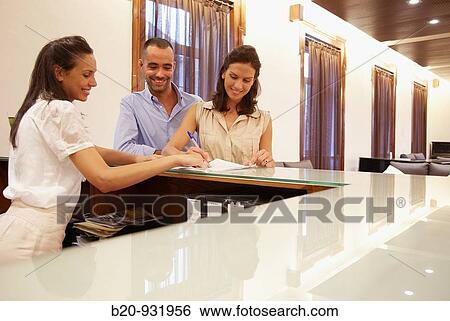 Stock Photograph - Check-in, reception at hotel and spa, Hotel Balneario de Acua, Pontevedra, Galicia, Spain. Fotosearch