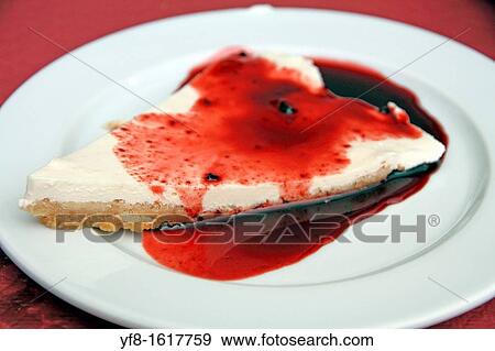 Cheese cake with strawberries soup View Large Photo Image Stock Photo - Cheese cake with strawberries soup. Fotosearch